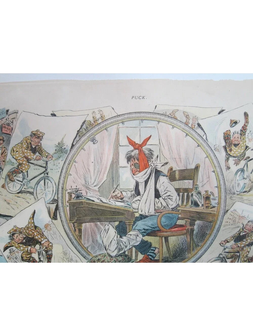 Antique 1897 Puck Magazine Bicycle Cartoon JS Pughe Hub & Sprocket 10x13.5 RARE
